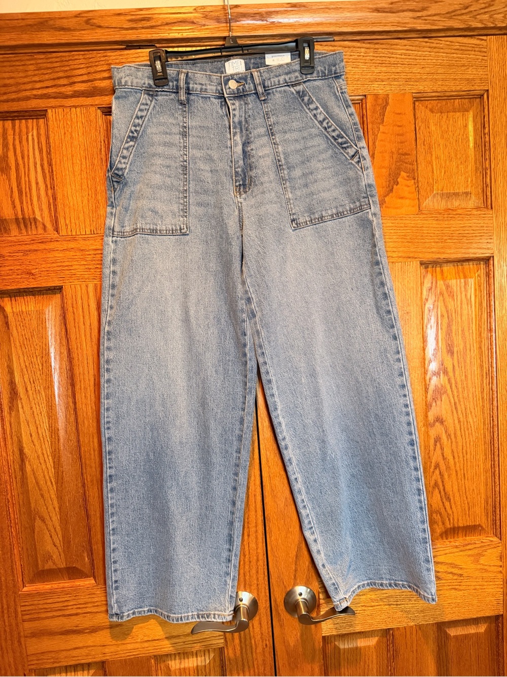 Light Wash High-Waisted Utility Wide Leg Jeans - Picture 1 of 6